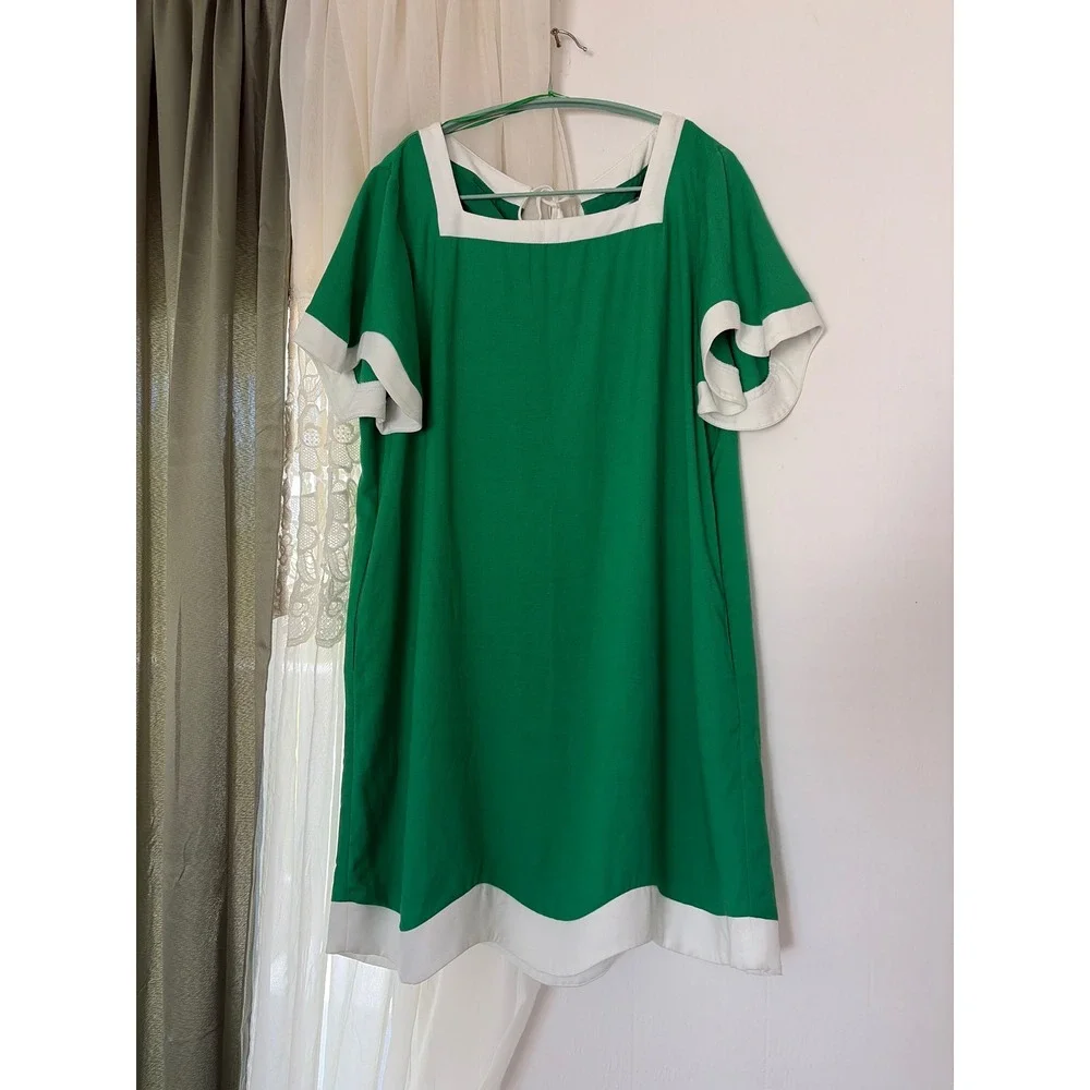 Sugarlips Shift Dress Womens S Kelly Green NWT Scallop Trim Square Neck Pockets - Picture 1 of 10